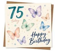 75th Birthday Card for Her, Butterfly Design with '75 Today' and Happy Birthday Message, Elegant Card for Mum, Nan, Wife or Friend