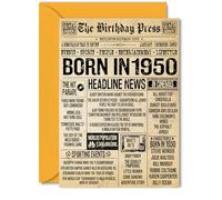 75th Birthday Card for Men Women - Bday Press Newspaper 1950 - Happy 75 Birthday Cards for Wife Nan Sister Dad Brother Auntie, 5x7 Inch Bday Greeting Cards
