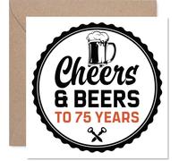 75th Birthday Cards for Men - Cheers & Beers - Happy Birthday Card for 75 Year Old Man Cousin Grandad Brother Grandpa, 145mm Bday Greeting Cards