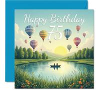 75th Birthday Cards for Men - Lake View of Hot Air Balloons - Happy Birthday Card for 75 Year Old Man Cousin Grandad Brother Grandpa, 145mm Bday Greeting Cards