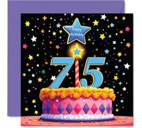 75th Birthday Cards for Women Men - Pink Cake & Stars - Happy Birthday Card for 75 Year Old Woman Man Nan Grandma Cousin Wife, 145mm Bday Greeting Cards