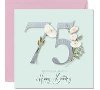75th Birthday Cards for Women - Fancy Floral Flowers - Happy Birthday Card for 75 Year Old Woman Sister Nanny Granny Auntie, 145mm Bday Greeting Cards