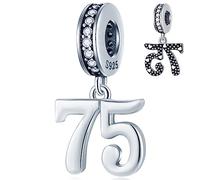 75th Birthday Dangle Charms fits Pandora Xmas Bracelet, 925 Sterling Silver 75 Anniversary Pendant Beads with CZ, Number 75 Years Bday Gifts for Parents/Retirement/Christmas
