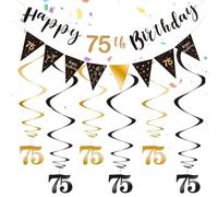 75th Birthday Decorations, 75th Birthday Banner, Swirl Streamers And Triangle Flag Bunting Suitable For Ceiling, Table, Balcony Or Tree Decorations, Birthdays Party Supplies