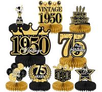 75th Birthday Decorations Centerpieces Men - 9 Pcs Vintage Black Glod Birthday Honeycomb Centerpieces Table Decor For Cheers To 75 Year Old Party Celebration Supplies
