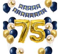 75th Birthday Decorations for Men Women, Navy Blue Gold Happy 75 Birthday Banner Latex Confetti Balloons with Number 75 Foil Balloons for 75 Years Old Anniversary Party Decor Supplies(75h)