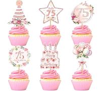 75th Birthday Decorations for Women: 24Pcs Happy 75th Birthday Cake Topper Cupcake Toppers for Happy 75th Birthday Decorations