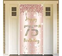 75th Birthday Decorations for Women, Happy 75th Birthday Backdrop Banner Rosegold Fabric Sign Poster, 75 Years Old Party Supplies Door Banner Photo Background Welcome Sign