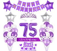 75th Birthday Decorations Girls Birthday Princess Crown Birthday Sash Happy Birthday Banner Cake Toppers Number Balloons Decorations Set for 75 Years Old Birthday Party Supplies, Warm Photo Backdrop