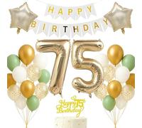 75th Birthday Decorations Set Light Gold White Sage Green Theme Happy Birthday Banner Balloon Decor Photo Backdrop for Women Men Adults Turning 75 Age 75 Party Supplies Celebration Decor
