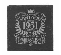 75th Birthday Gift for Men Vintage 1951 Aged to Perfection Engraved Slate Coaster Present for 75 Year Old Etched Natural Slate Placemat (Square Slate)