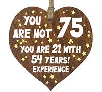 75th Birthday Gift For Women Men Wooden Heart Plaque, Dark Wood Sign Keepsake, Happy Birthday Mum, Grandma, Dad, Husband, Wife, Uncle, Mum Gifts From Son, Nan, Grandad Birthday Present