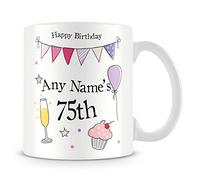 75th Birthday Gift for Women - Personalised Mug/Cup - Add Name - Party Design - Pink
