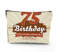 75Th Birthday Print,Linen Cosmetic Bag for Women Makeup Bag,Retro Style Celebration Theme,Organizer Makeup Pouch for Purse Water Resistant Gift,Brown,7x9in