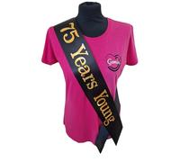 75th Birthday Sash - 75 Years Young Birthday Sash - Beautiful Quality Black Ribbon and Holographic Gold Font - 75th Birthday Sash