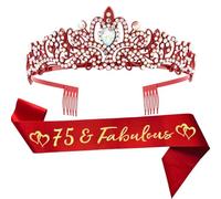 75th Birthday Sash and Tiara for Women Red 75 Fabulous Birthday Decorations Happy Birthday Party Favor Supplies Gifts for Her