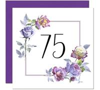 75th Floral Birthday Card - Purple Beautiful Flowers Elegant Birthday Card for 75 Year old Seventy Five, Seventy Fifth