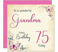 75th Grandma Birthday Card - Beautiful Butterfly Floral Grandmother Birthday Card for 75 Year old Seventy Five, Seventy Fifth