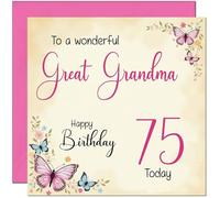 75th Great Grandma Birthday Card - Beautiful Butterfly Floral Great Grandmother Birthday Card for 75 Year old Seventy Five, Seventy Fifth