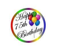 75th Happy Birthday Premium Quality Edible Large 7.5 Inch Round Icing Cake Topper - Text can be Customizable - Make Celebrations Memorable with Our Delightful Charming Cake Toppers SEVENTY FIFTH 75 D1