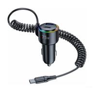 75W USB-C Car Charger with Retractable 160cm Coiled Cable, PD 45W & QC 3.0 Fast Charging for 15/14, For Galaxy, Tablets - Dual