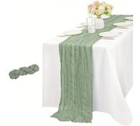 75x405 cm Grass Green Cheesecloth Table Runner, Gauze Fabric Table Runner, Semi-Sheer Wedding Table Runners, Boho TableRunner for Wedding Table Decorations Birthday Holiday Party