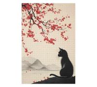 75x50cm/1000pcs Adult Pieces Jigsaw Puzzle Black Cat And The Cherry Blossom Tree Puzzles for Adults Toy Wall Decor Difficult Hard Challenging To Complete 75x50cm/1000pcs