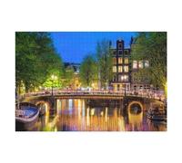 75x50cm/1000pcs Jigsaw Puzzle for Adults Amsterdam Night Canal Scene Puzzle for Adults Fun Games Staycation Kill Time Birthday And Unique Gifts 75x50cm/1000pcs