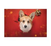 75x50cm/1000pcs Jigsaw Puzzle for Adults Christmas Corgi Peeking Through Red Paper Puzzle for Adults Fun Games Staycation Kill Time Birthday And Unique Gifts 75x50cm/1000pcs