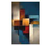 75x50cm/1000pcs Jigsaw Puzzle for Teenagerss Abstract Rectangular Structure - Teal, Ochre & Red Geometry Jigsaws for Adults Fun Games Birthday Present Unique Birthday And Xmas Gifts 75x50cm/1000pcs