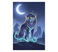75x50cm/1000pcs Jigsaw Puzzle for Teenagerss Mystical Wolf Pack Under Crescent Moon Jigsaws for Adults Family Games Hand Speed Race Fun Activities at Home 75x50cm/1000pcs