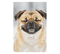 75x50cm/1000pcs Jigsaw Puzzle Smiling Pug in Winter Snowfall Adult Jigsaw Puzzle Relaxing Games Enhance Memory Unique Birthday And Xmas Gifts 75x50cm/1000pcs