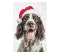 75x50cm/1000pcs Jigsaw Puzzles- English Springer Spaniel Dog with Santa Hat Portrait Jigsaws for Adults Brain Teaser Game Precision Cutting Deal As Gifts for The Whole Family 75x50cm/1000pcs