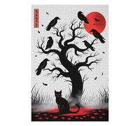 75x50cm/1000pcs Jigsaw Puzzles for Adults Black Cat And Crows Under Red Moon Jigsaw Puzzle Hands-on Game Wall Art Unique Gifts for Birthday And Christmas 75x50cm/1000pcs
