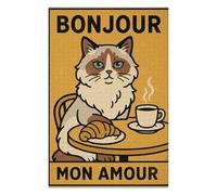 75x50cm/1000pcs Jigsaw Puzzles for Adults Bonjour Mon Amour Cat Illustration Teenagers Puzzles Relaxing Games Stress Reliever Parent-child Interaction 75x50cm/1000pcs