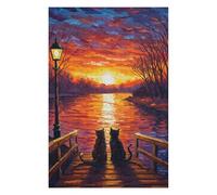 75x50cm/1000pcs Jigsaw Puzzles for Adults Cats Watching Sunset Painting Puzzles for Adults Family Games Wall Decoration Parent-child Interaction 75x50cm/1000pcs