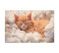 75x50cm/1000pcs Jigsaw Puzzles for Adults Fluffy Orange Kitten Sleeping Jigsaw for Adults Family Games Presents for Women Parent-child Interaction 75x50cm/1000pcs