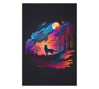 75x50cm/1000pcs Jigsaw Puzzles for Adults Moonlit Wolf Silhouette Teenagers Puzzles Relaxing Games Stress Reliever Parent-child Interaction 75x50cm/1000pcs