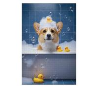 75x50cm/1000pcs Jigsaw Puzzles for Adults Teenagerss Corgi in Bubble Bath with Ducks Jigsaws for Adults Toy Wall Decor Pattern Assembly Difficult And Challenge 75x50cm/1000pcs