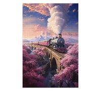 75x50cm/1000pcs Jigsaw Puzzles for Adults Vintage Sakura Steam Train Jigsaw Puzzle Hands-on Game Wall Art Unique Gifts for Birthday And Christmas 75x50cm/1000pcs