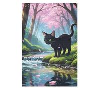 75x50cm/1000pcs Jigsaw Puzzles for Teenagerss Black Cat in Cherry Blossom Forest Jigsaws for Adults Toy Wall Decor Wall Decoration Unique Birthday And Gifts 75x50cm/1000pcs