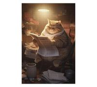 75x50cm/1000pcs Jigsaw Puzzles for Teenagerss Fat Cat Reading Newspaper Puzzles for Adults Hands-on Game Difficult Challenge Help The Brain Exercise 75x50cm/1000pcs