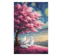 75x50cm/1000pcs Jigsaw Puzzles for Teenagerss Fox Under Cherry Blossom Tree Painting Jigsaw for Adults Family Game Difficult Hard Christmas Birthday Gifts 75x50cm/1000pcs