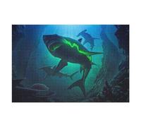 75x50cm/1000pcs Jigsaw Puzzles for Teenagerss Glowing Shark in Deep Blue Waters Jigsaw Puzzle Toy Wall Decor Difficult Hard Unique Birthday And Xmas Gifts 75x50cm/1000pcs