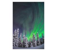 75x50cm/1000pcs Jigsaw Puzzles for Teenagerss Jigsaw Aurora Borealis Over Snow-Covered Trees Jigsaw Fun Games Analysis And Logic for Birthday, Chrismas 75x50cm/1000pcs
