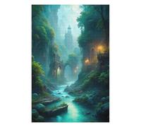 75x50cm/1000pcs Jigsaw Puzzles Mystical River Landscape with Ancient Architecture Puzzle for Adults Relaxing Games Precision Cutting Unique Birthday And Xmas Gifts 75x50cm/1000pcs