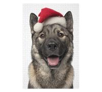 75x50cm/1000pcs Jigsaw Puzzles- Norwegian Elkhound Dog with Santa Hat Portrait Jigsaws for Adults Brain Teaser Game Precision Cutting Deal As Gifts for The Whole Family 75x50cm/1000pcs