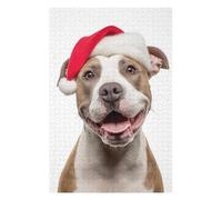 75x50cm/1000pcs Jigsaws Adults Puzzles American Staffordshire Terrier Dog with Santa Hat Portrait Adult Jigsaw Puzzle Relax Games Difficult Challenge Birthday And Unique Gifts 75x50cm/1000pcs