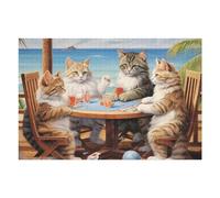 75x50cm/1000pcs Jigsaws Adults Puzzles Gifts Cats Playing Poker on The Beach Jigsaw Puzzle Relax Games Staycation Kill Time Birthday Present, Gifts, 75x50cm/1000pcs