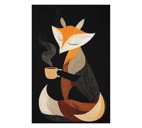 75x50cm/1000pcs Jigsaws Adults Puzzles Gifts Fox with Coffee Cup Illustration Jigsaw Puzzle Hands-on Game Presents for Women Gifts for Friends And Family 75x50cm/1000pcs